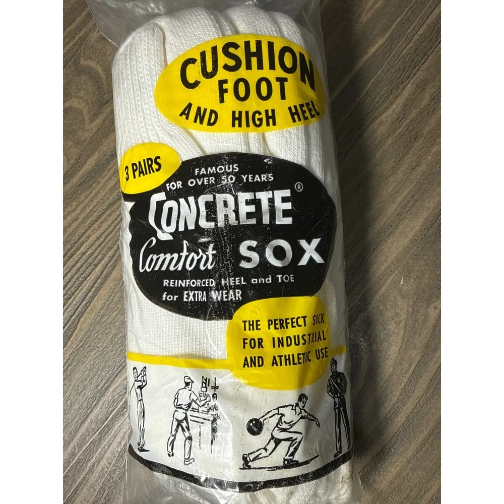 NOS Vintage Concrete Comfort Sox Work Socks Mens 11 White 3 Pack Cotton Cushion‎